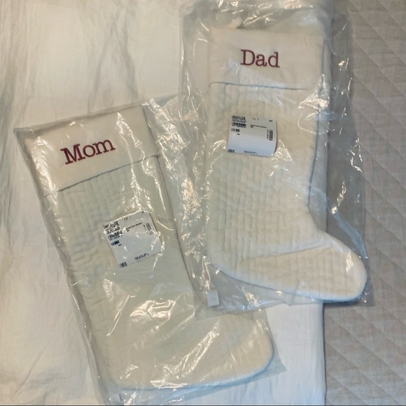 Pottery Barn Other - NWT Pottery Barn ‘Mom & Dad’ Set Channel Quilted Velvet Stockings (Ivory, Large)